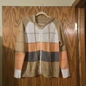 Striped Hooded Zip Sweater - Neutral Multi